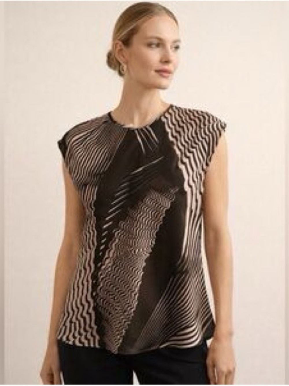 Express Army Green & Cream Abstract Satin Blouse